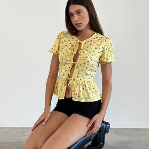 Motel Rocks Ajasi Blouse in Wild Flower Lemon Drop S